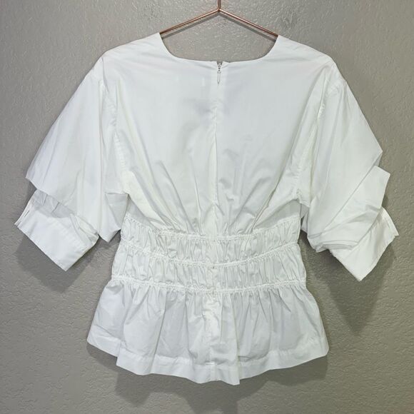 NEW Jonathan Simkhai Yuni Cotton Poplin Ruched Blouse White Size 8 - Picture 7 of 13